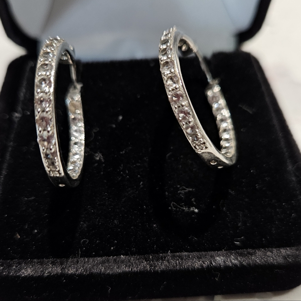 Elegant Silver Hoop Earrings with Crystals